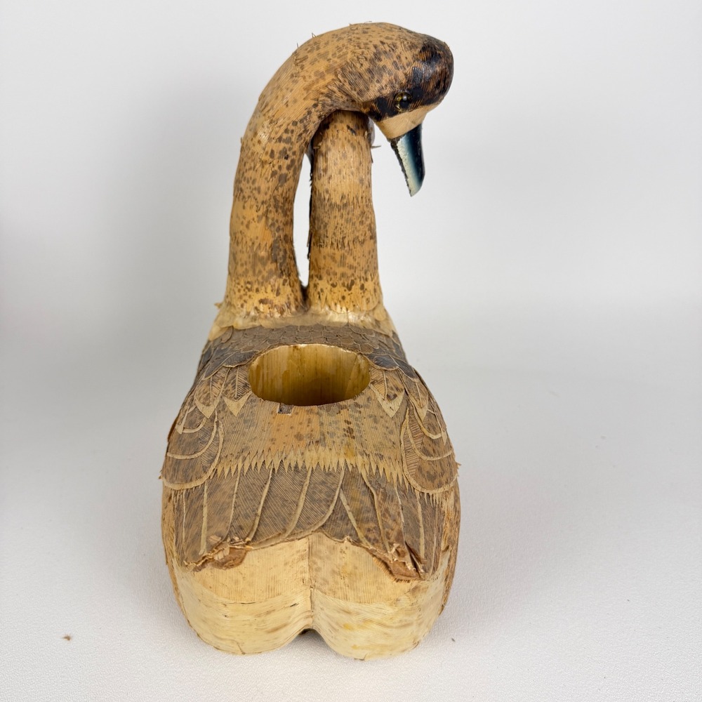 Vintage Double Headed Swan Goose Figurine Natural Fiber Folk Art Decor - Picture 4 of 13